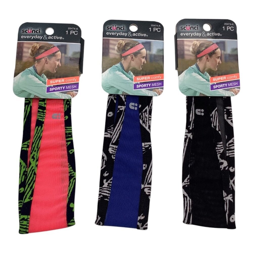 Scunci Everyday &‎ Active Sporty Mesh Headbands 3Pcs 20474-A Comfy Multicolor